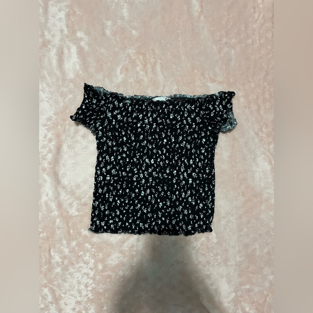 Black Floral Off The Shoulder Top